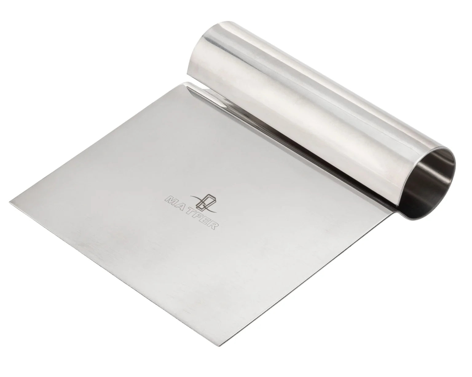 5-1/4" x 4-3/4" Seamless Stainless Steel Dough Scraper, Beveled Edge