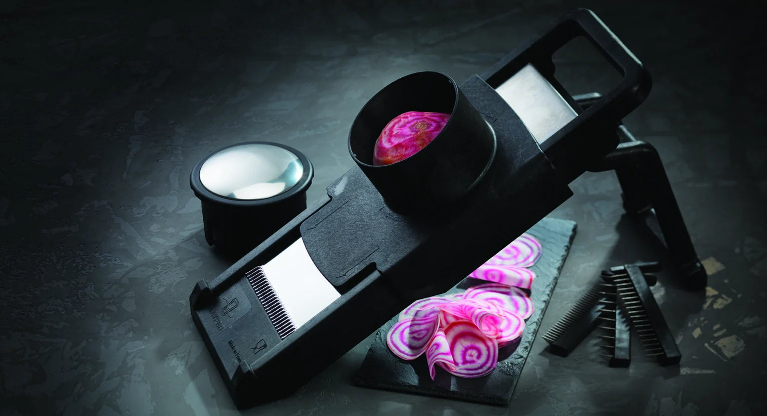 15-1/2" Mandoline Slicer, 2 Pushers and 3 Julienne Blades, Black