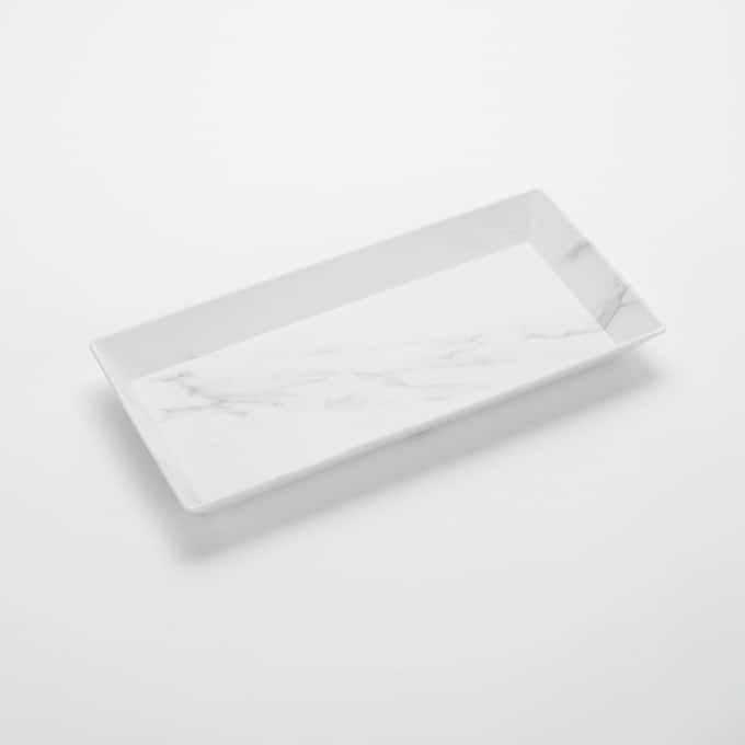 Naturals™ 21" x 13" Rectangular Melamine Platter, White Marble