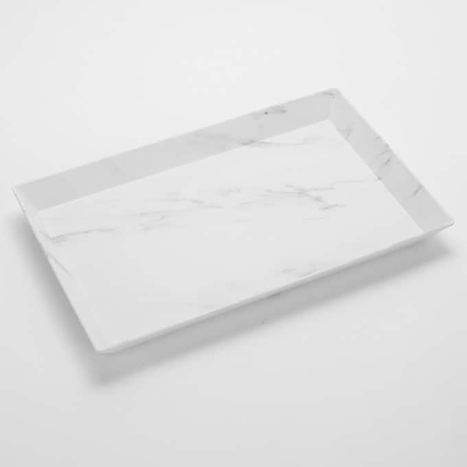 Naturals™ 18" x 8-1/4" Rectangular Melamine Platter, White Marble