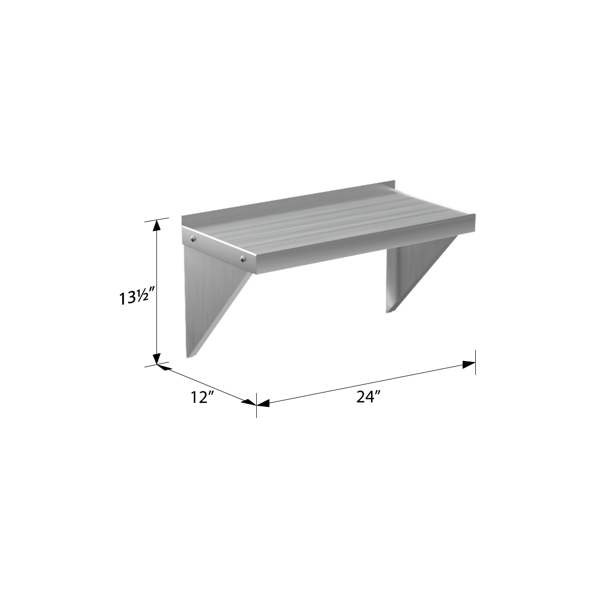 Heavy Duty Welded Solid Aluminum Wall-Mounted Shelf with Marine Edge - 18-Gauge - 24.5"L x 12.25"W x 13.5"H