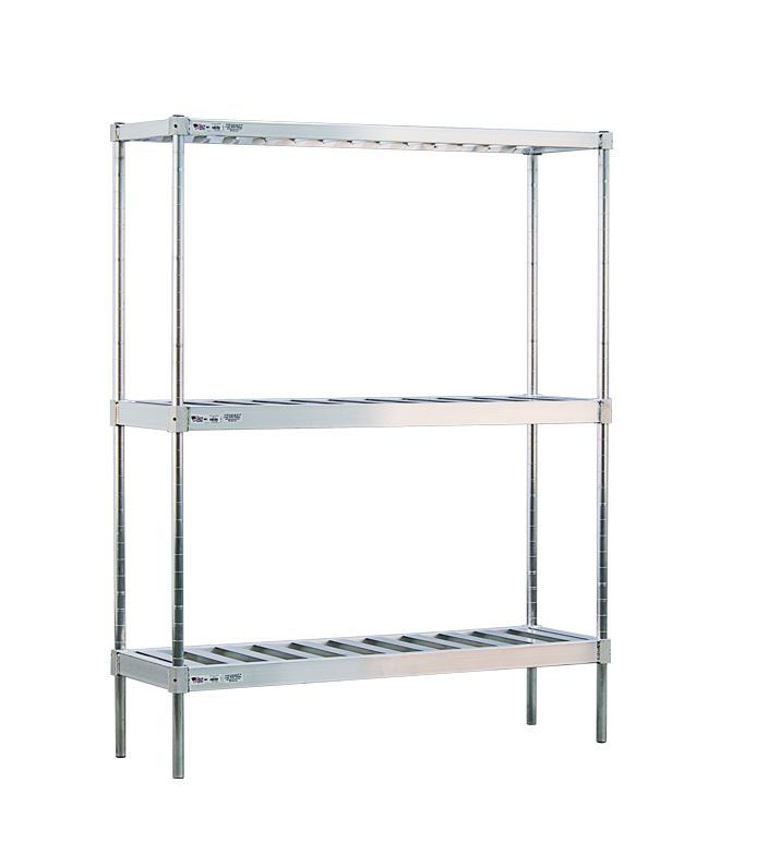 3-Tier Heavy Duty Adjustable (Modular) Single-Deep Keg Shelving Unit With HD-Framed, Slatted T-Bar Shelves (Shelving Kit/Complete Shelving Unit) - 18"W x 76"H x 60"L