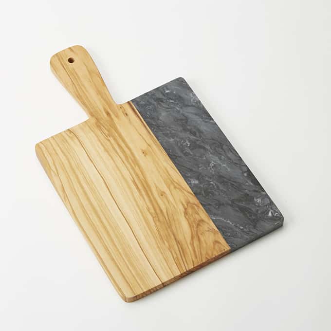 10" x 9" Olive Wood/Black Marble Serving Peel