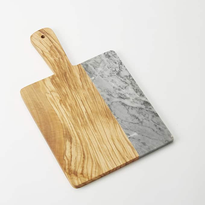 10" x 9" Olive Wood/Gray Marble Serving Peel