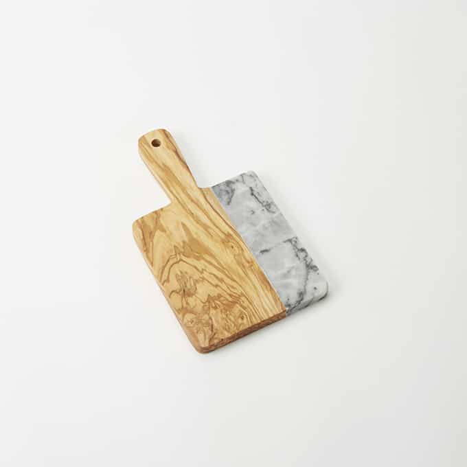 5-5/8" x 5-1/4" Olive Wood/Gray Marble Serving Peel