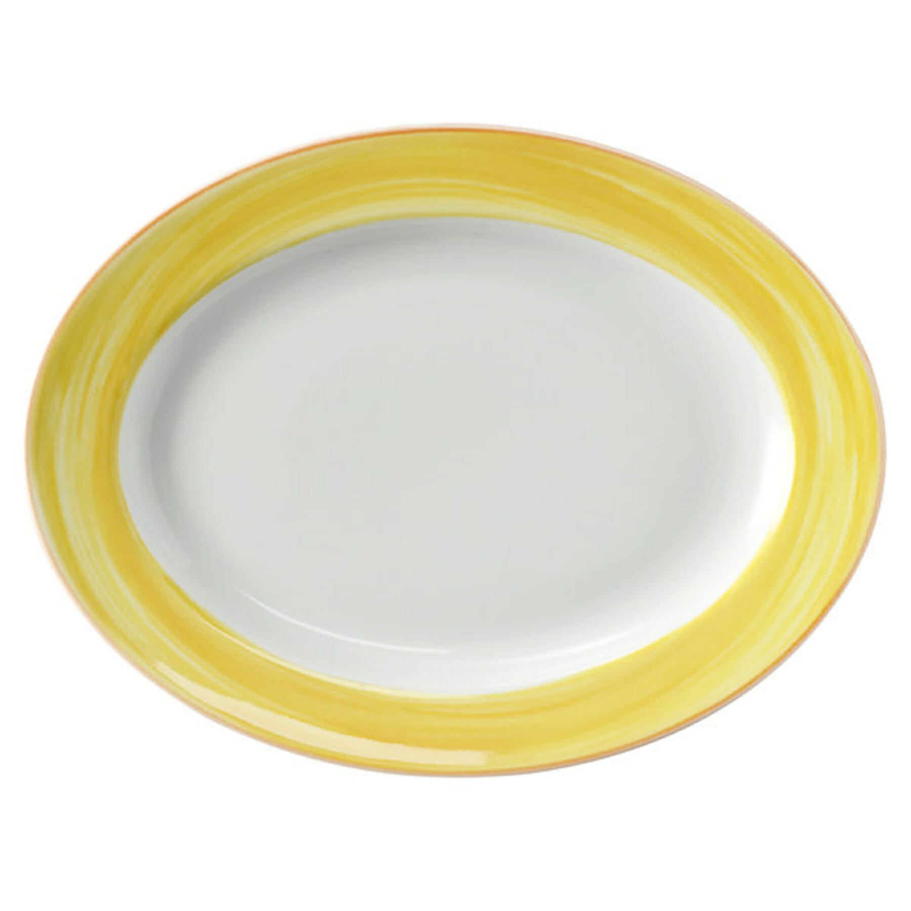 Corona Calypso 10" x 7.5" Rimmed Oval Platter, Yellow with Orange Rim