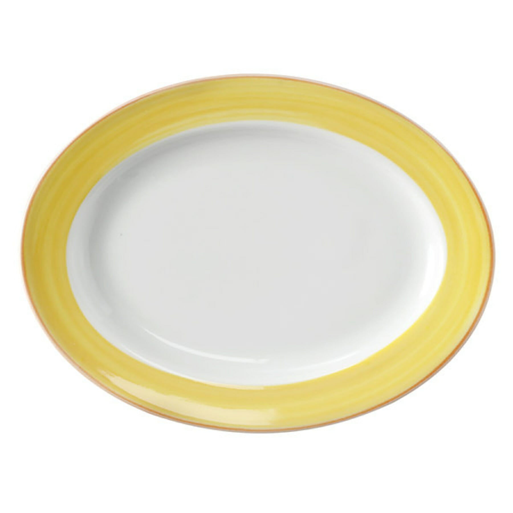 Corona Calypso 12" x 9" Rimmed Oval Platter, Yellow with Orange Rim