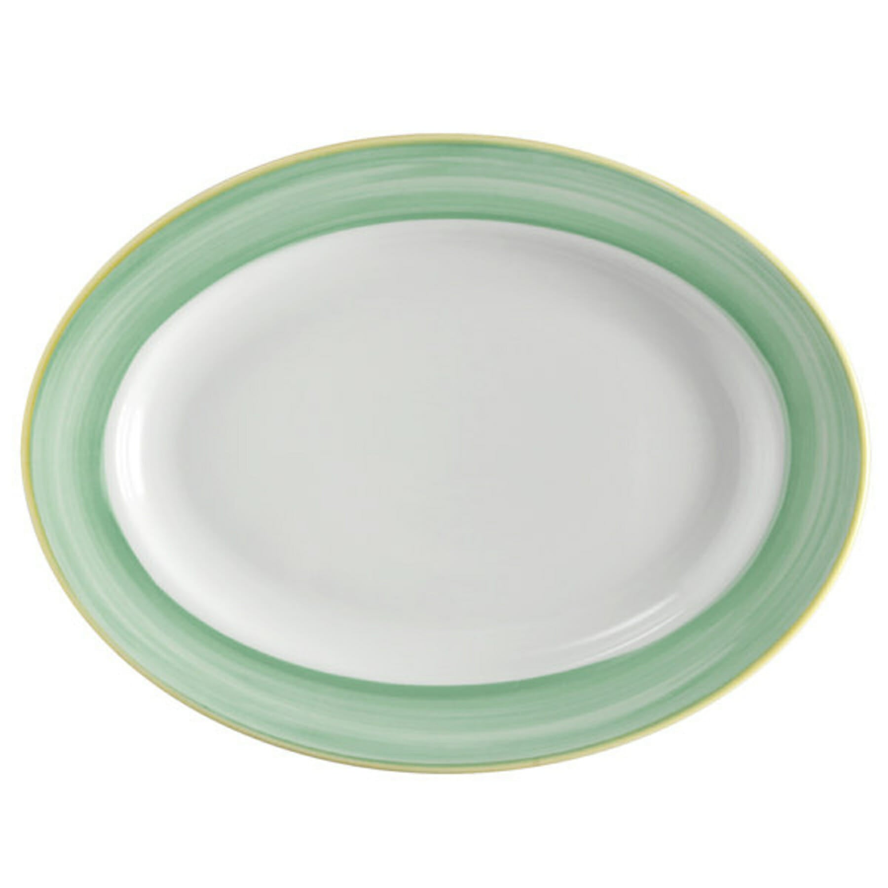 Corona Calypso 10" x 7.5" Rimmed Oval Platter, Green with Yellow Rim