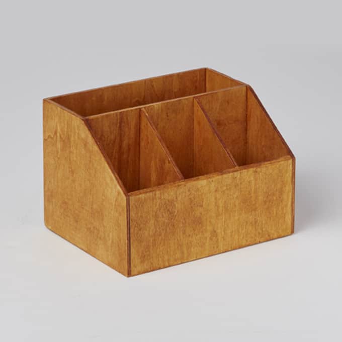 4-Compartment Rectangular Wood Caddy, Natural, 7-1/2"L x 6-1/2"W x 5-1/8"H