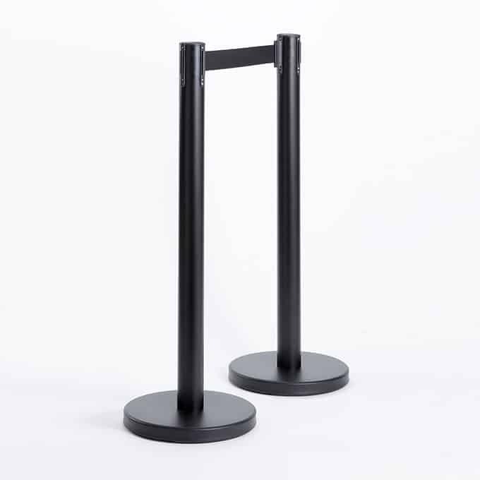 12-1/2"D x 35-1/4"H Barrier System Set w/Black Tape, Black Steel