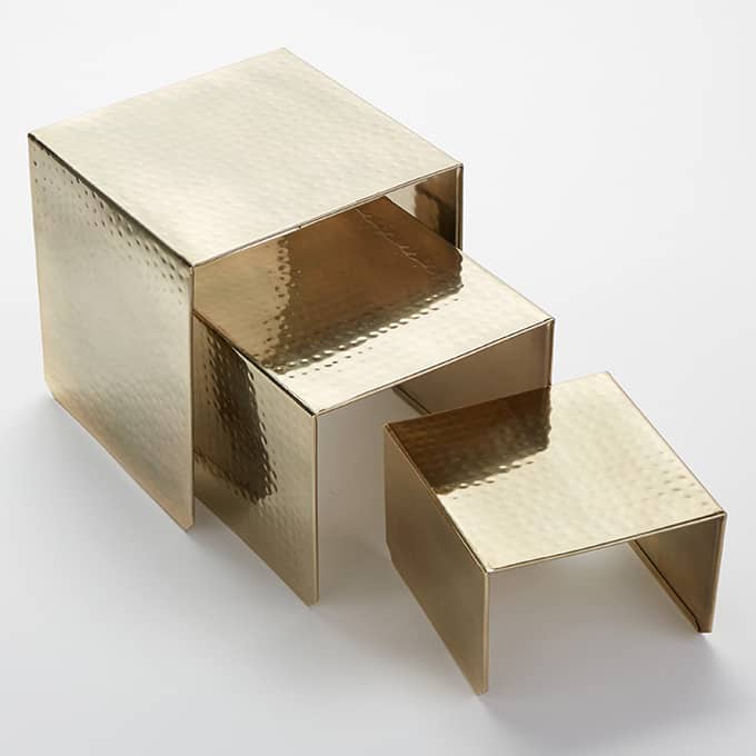 3-Piece Square Riser Set, Stainless Steel Hammered Gold Finish
