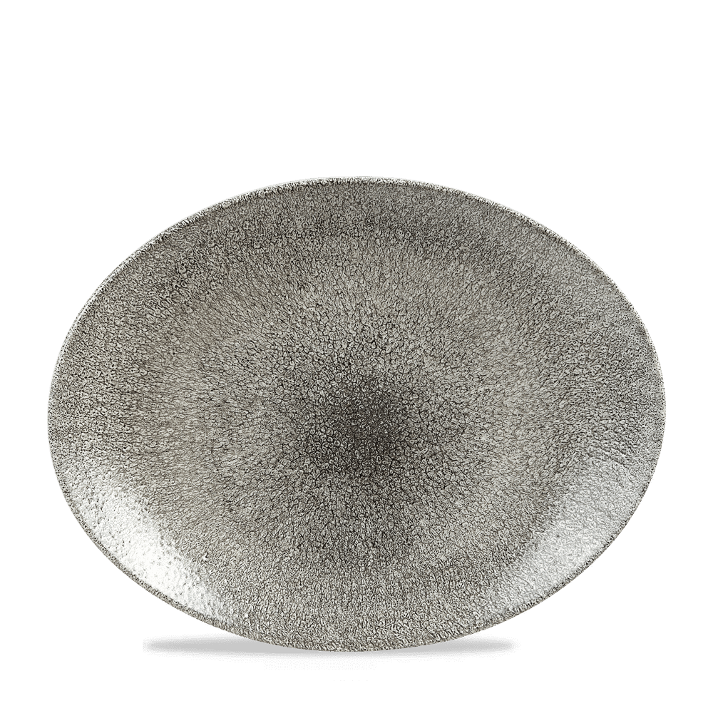 Raku Orbit 12-1/2" x 10" Oval Coupe Plate, Quartz Black