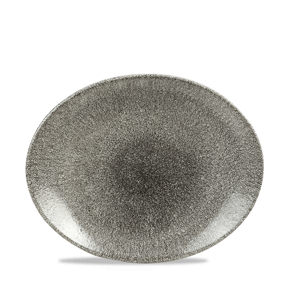 Raku Orbit 10-5/8" x 9" Oval Coupe Plate, Quartz Black