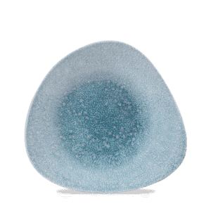 Raku 9-2/5" x 6-1/4" Triangular Shallow Bowl, Topaz Blue