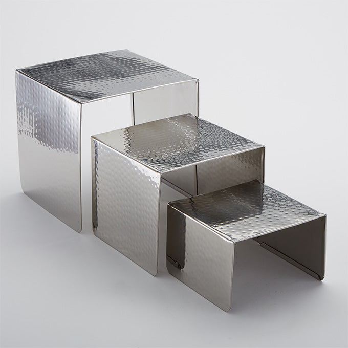 Square Riser Set, Stainless Steel Hammered Finish