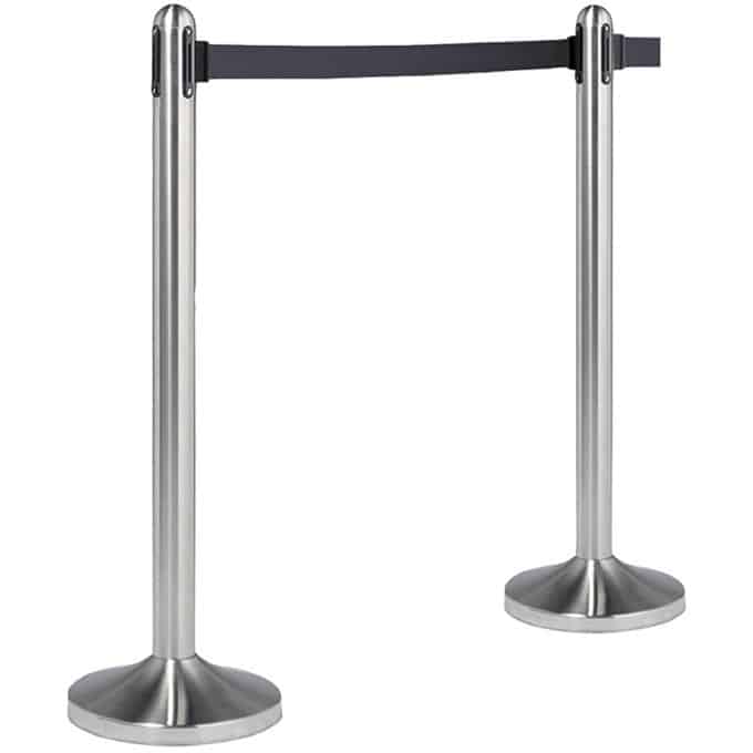 15"D x 40"H Securit® Barrier Post & Base System w/Black Tape, Brushed Stainless Steel