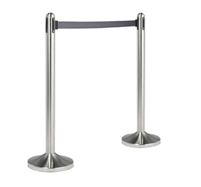 15"D x 40"H Securit® Barrier Post & Base System w/Grey Tape, Brushed Stainless Steel