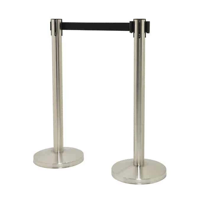 13"D x 37"H Securit® Barrier Post & Base System w/Black Tape, Brushed Stainless Steel