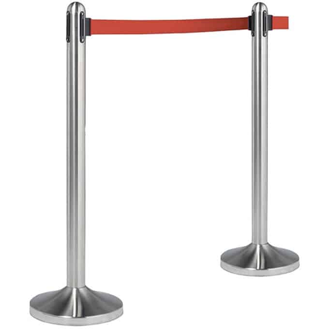 15"D x 40"H Securit® Barrier Post & Base System w/Red Tape, Brushed Stainless Steel