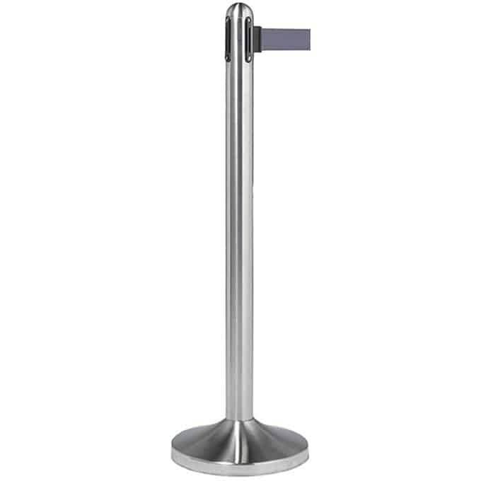 40"H Replacement Barrier Post w/Gray Tape, Brushed Stainless Steel