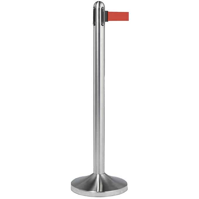 40"H Replacement Barrier Post w/Red Tape, Brushed Stainless Steel