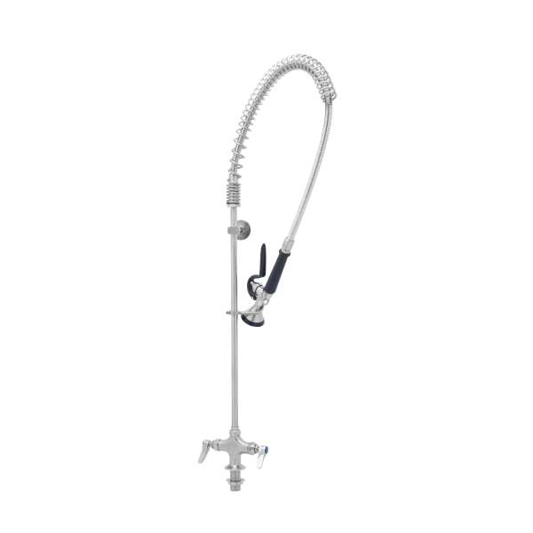 EverSteel Pre-Rinse Unit: single hole stainless steel deck mount mixing faucet, stainless steel 24” riser