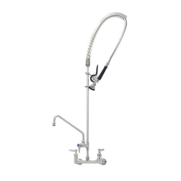 EverSteel Pre-Rinse Unit: 8” wall mount mixing faucet with stainless steel body, 1.15 GPM spray valve