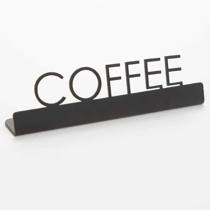 Black Stainless Steel Laser-Cut Sign, "Coffee"