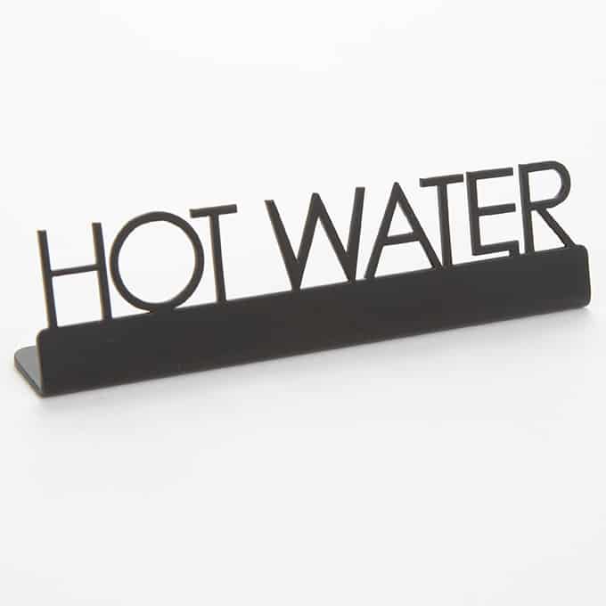 Black Stainless Steel Laser-Cut Sign, "Hot Water"