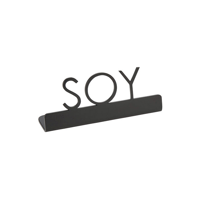 Black Stainless Steel Laser-Cut Sign, "Soy"