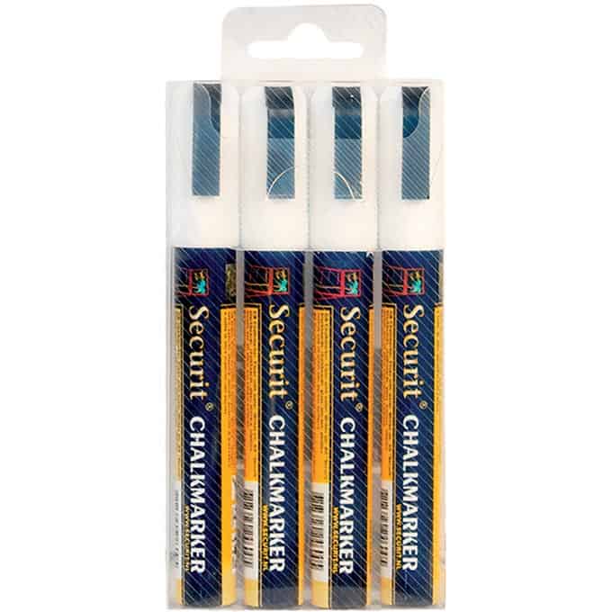 Securit® Small Tip Chalk Markers, White, 4-Pack