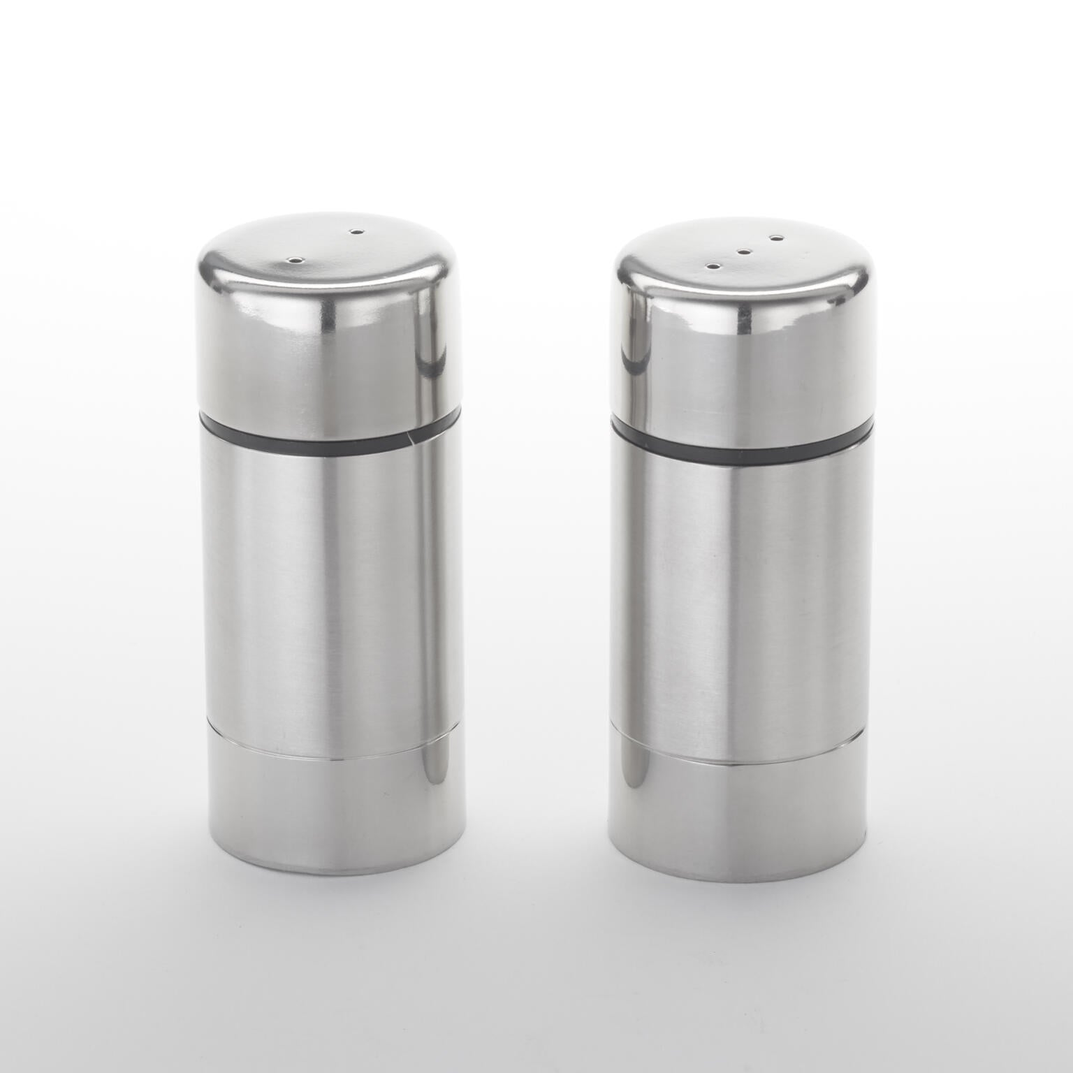 Salt & Pepper Set, 1-1/2 oz., 3-1/2"H, round, stainless steel