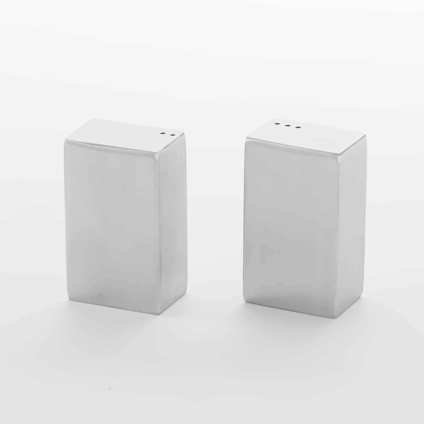 2 oz. Salt & Pepper Shaker Set, Brushed Stainless Steel, Rectangular