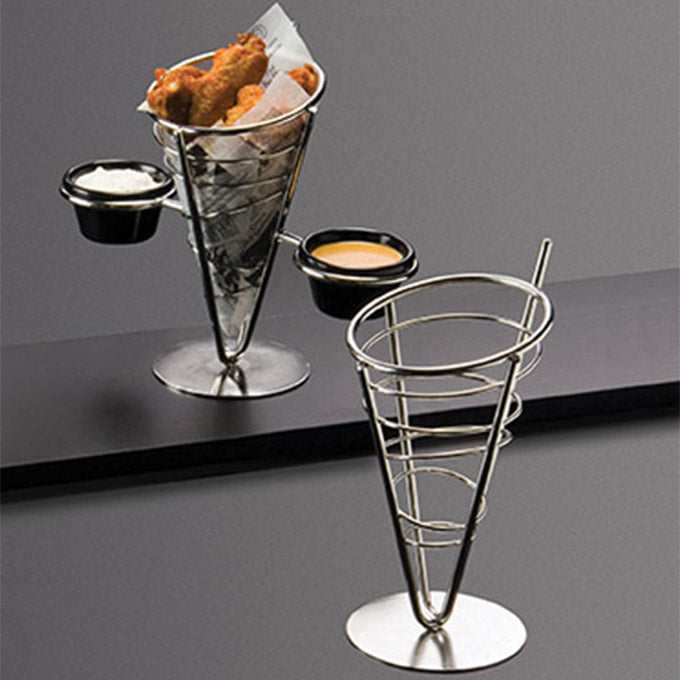 5"D x 9"H Conical Stainless Steel Basket with Ramekins