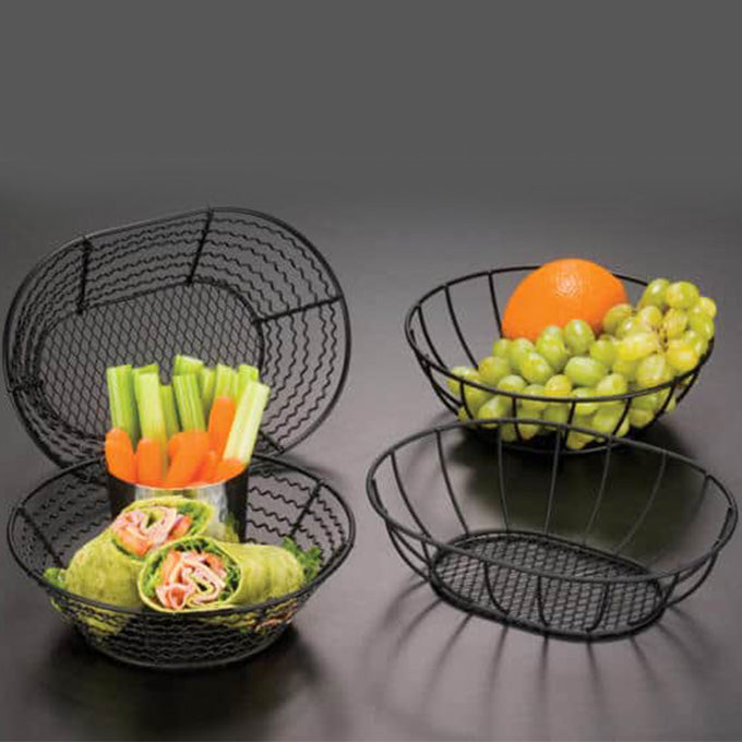 8" Wavy-Sided Wrought Iron Mesh Basket, Black