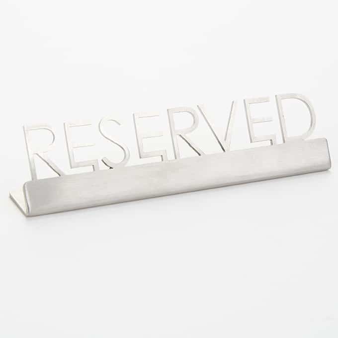 Stainless Steel Laser-Cut Sign, "Reserved"