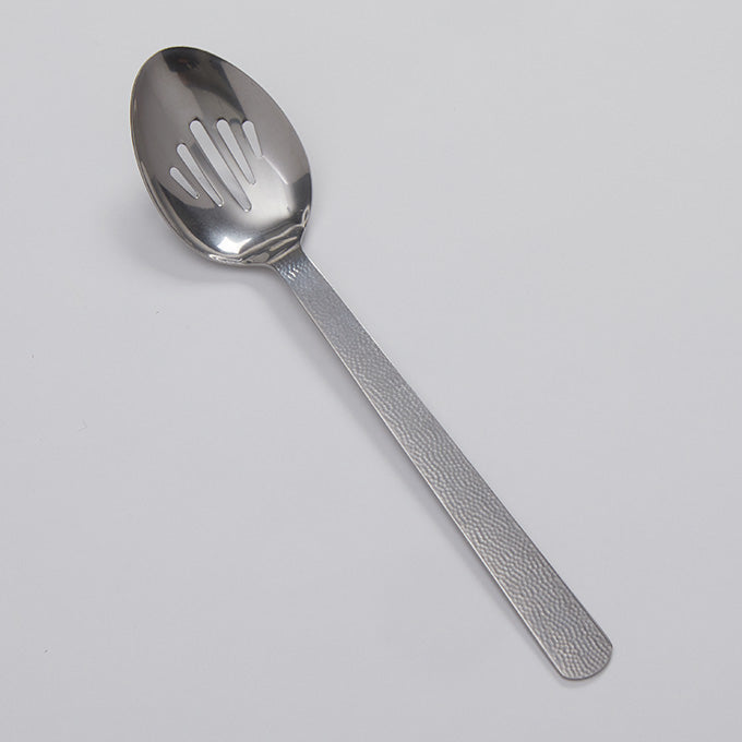 13-1/4"L Slotted Vintage Stainless Steel Serving Spoon, Hammered