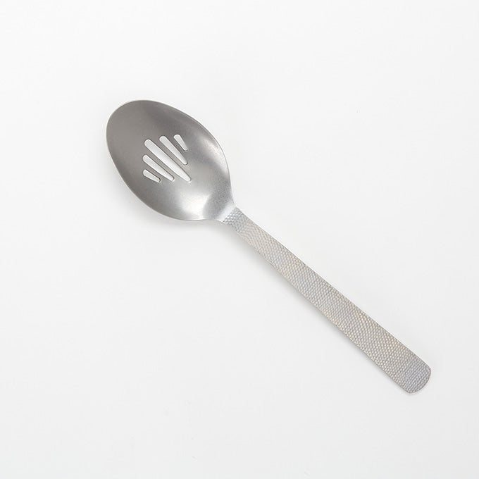 10"L Slotted Vintage Stainless Steel Serving Spoon, Hammered