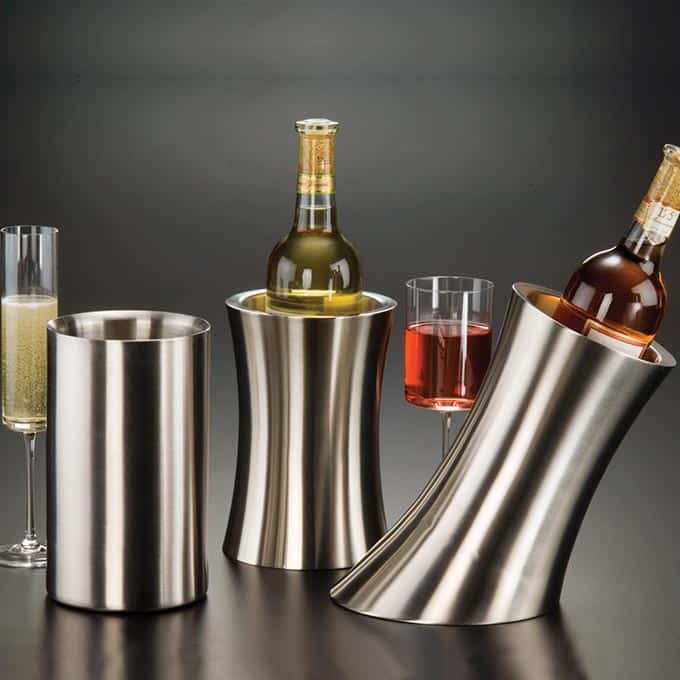 5-1/4"D x 9-1/4"H Slanted Double Wall Brushed Stainless Steel Wine Cooler