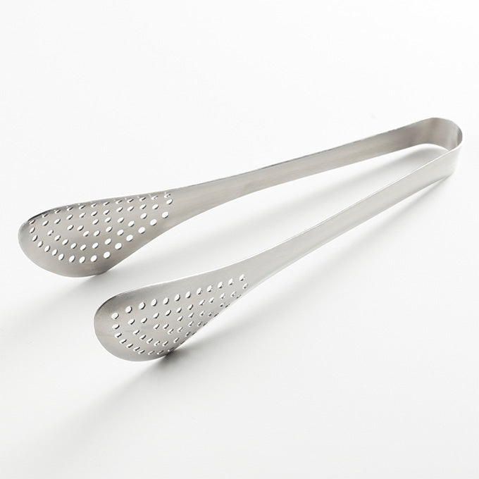 8-1/2"L Stainless Steel Perforated Serving Tongs, Satin