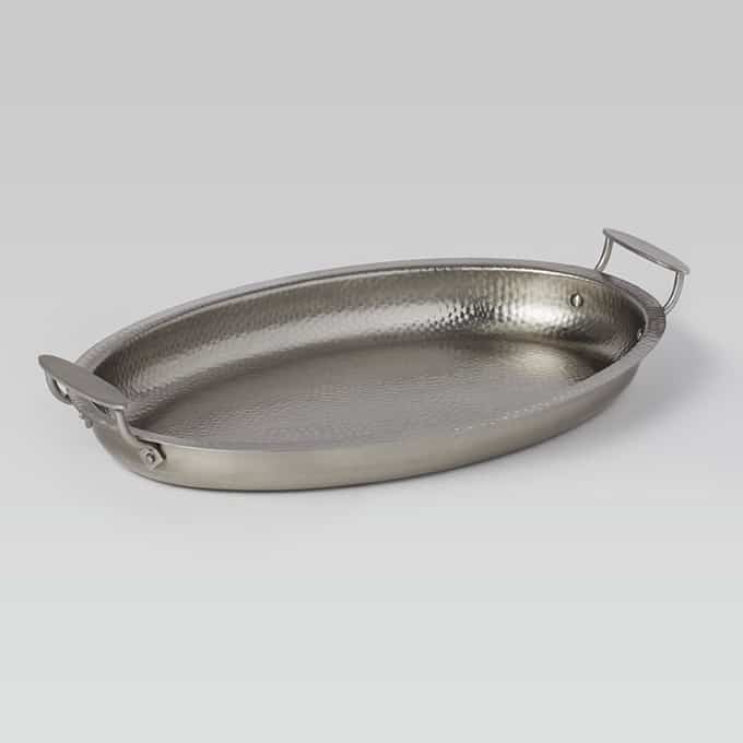 128 oz. 18-1/4" x 12-3/8", Oval Hammered Stainless Steel Serving Pan