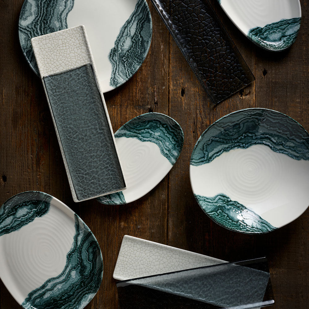 Inked Tide 10.33" x 7.80" Black Oblong Plate