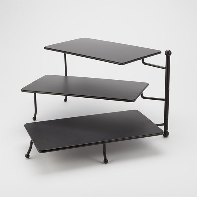 Three-Tier Rectangular Black Display Stand, Foldable