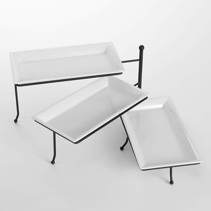 Ironworks™ Three-Tier Wrought Iron Stand Set w/Melamine Platters