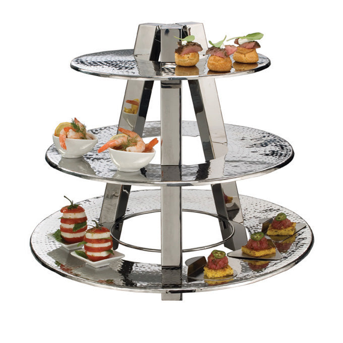 Ascent 3-Tier Display Stand. Hammered Stainless Steel