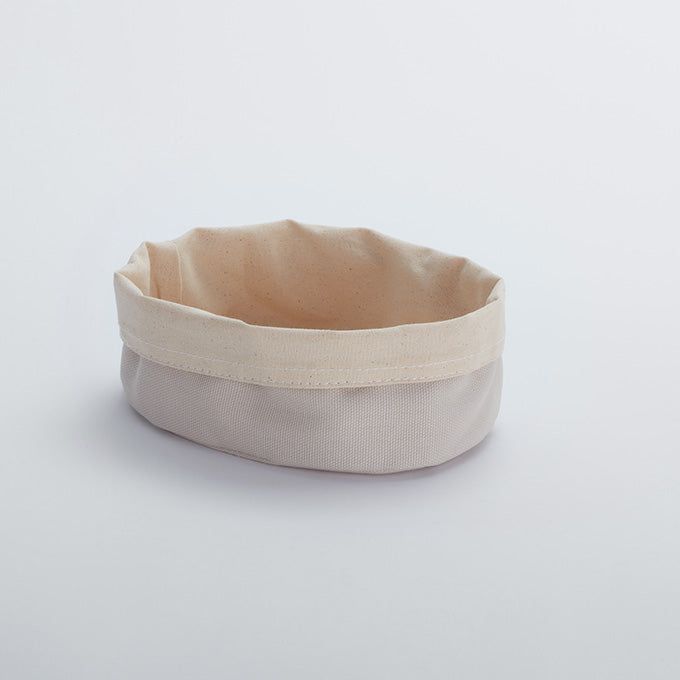 7-1/2"D x 5"H Round Canvas Bag, Cream/Gray