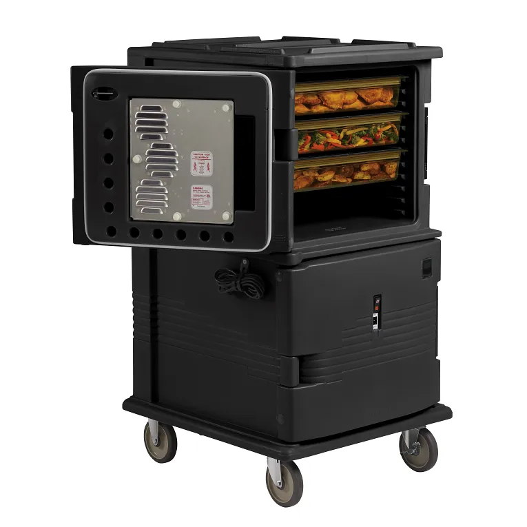 Ultra Camcart® Black Heated Food Pan Carrier, Front-Loading, Holds 24 Pans - 110V