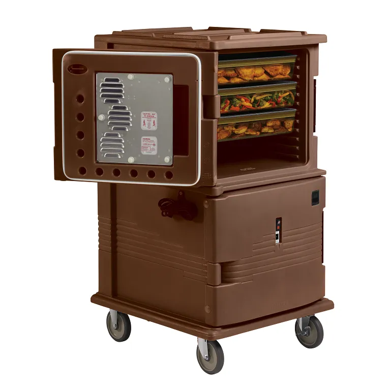 Ultra Camcart® Dark Brown Heated Food Pan Carrier, Front-Loading, Heavy Duty, Holds 24 Pans - 110V