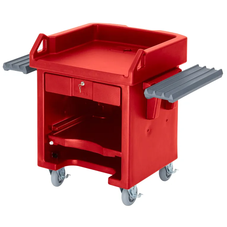 Versa Hot Red Cash Register Cart with Dual Tray Rails and Heavy Duty Casters