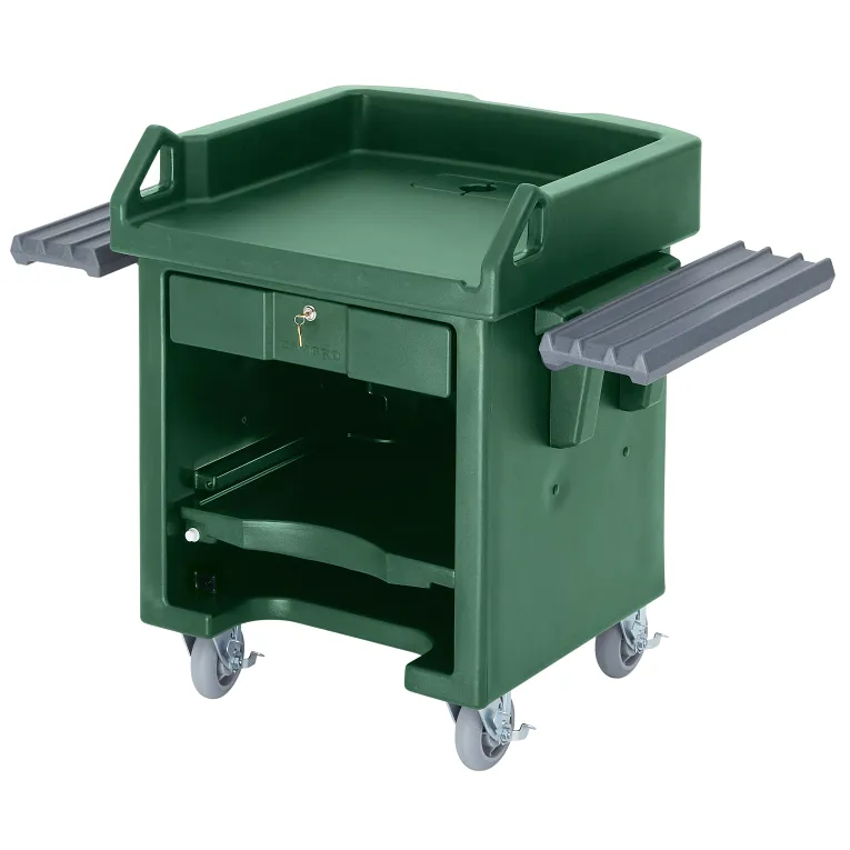 Versa Green Cash Register Cart with Dual Tray Rails and Casters